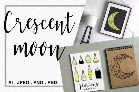 Crescent Moon and Potions: A Digital Art Style for Modern Creativity